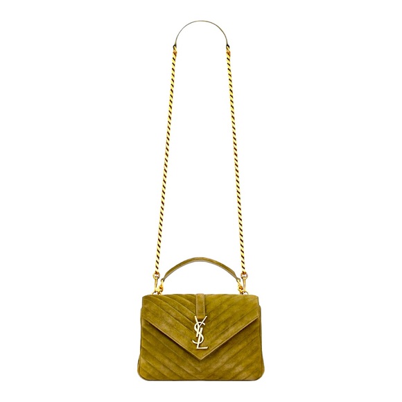 👜 🆕 Saint Laurent MEDIUM COLLEGE IN QUILTED SUEDE. Color: Loden Green - Picture 1 of 7